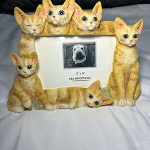 Vintage Orange Tabby Cat 3D Picture Frame Resin Realistic Eyes Holds 4x6 Photo
